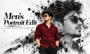 Men’s Portrait Edit | Aesthetic Black & White Ink Splash 2026